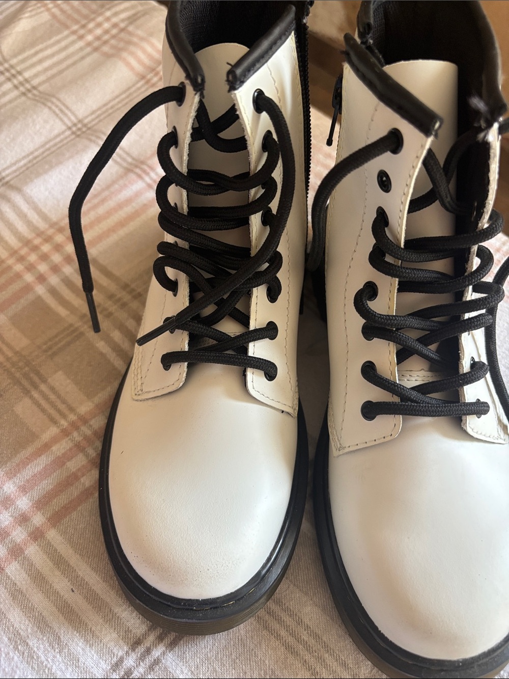 Dr. Martens White Lace-Up Combat Boots with Black Accents